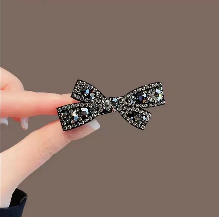 4Pcs Rhinestone Crystal Bow Hair Clips Non Slip Barrettes Bowknot Duckbill Clip for Women Wedding Party(Black) - Image 3