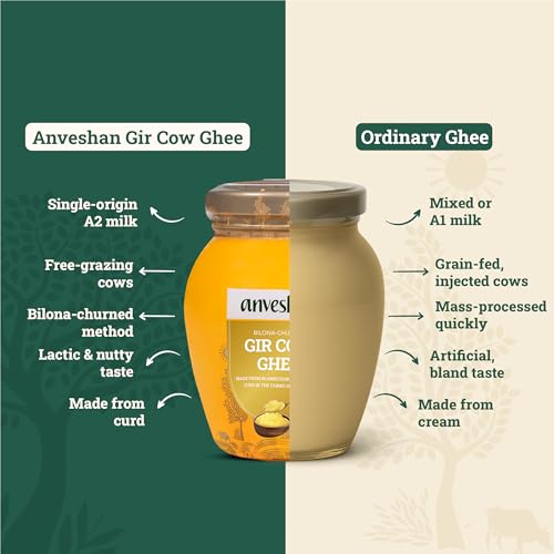 Image of Anveshan A2 Gir Cow Desi Ghee 150ML | Bilona Method | Curd-Churned & Cultured | Pure & Natural | Danedar Texture | Lactose-Free, Gluten-Free | Grass-Fed | Lab Tested | Glass Jar