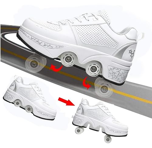 Roller Schuhe, Schuhe mit Rollen rollerskates mädchen Männer, Skateboard Schuhe Bequem Und Atmungsaktiv Quad Skates Verstellbare Rollschuhe Verstecktes Rad Sneaker mit Rollen