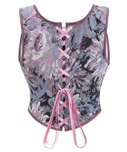 Image of CONCINEROS Women's Summer Vintage Floral Renaissance Corset Top for Women Y2k Tops Sleeveless Drawstring Crop Top