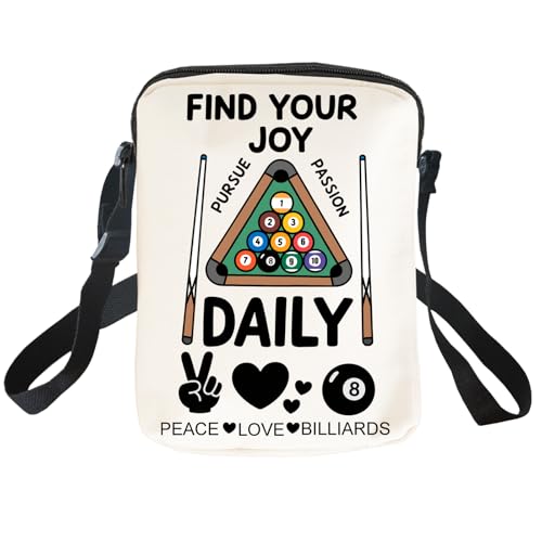 Pool Ball Lucky 8 Ball Canvas Crossbody Bag with Adjustable Billiards Player Travel Shoulder Bags Sports Games Gift