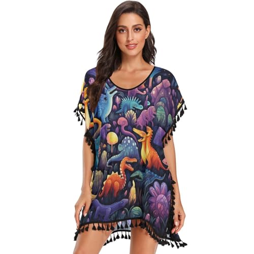Bikini Cover Up Dinosaures Violets : Robe de Plage en Mousseline pour vos Vacances d'Été
