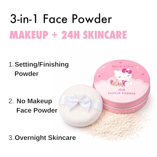 Image of Club Suppin Translucent Setting Powder Foundation, Loose Pressed Powder, Makeup Setting Powder & Finishing Powder for Face with Shea Butter, Overnight Japanese Skincare | Sanrio Hello Kitty