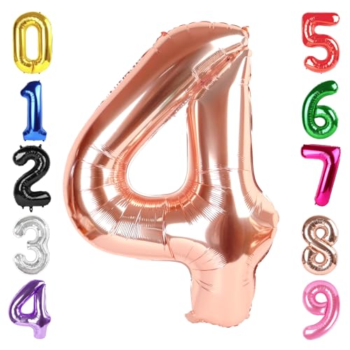Image of 40 In Rose Gold Number 4 Balloon, 4th Birthday Party Decorations for Women