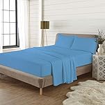 EXQUIZIT HOME® Flannelette Sheet Set 100% Brushed Cotton Includes Fitted Sheet, Flat Sheet & 2 Matching Pillowcases (Blue, Double)