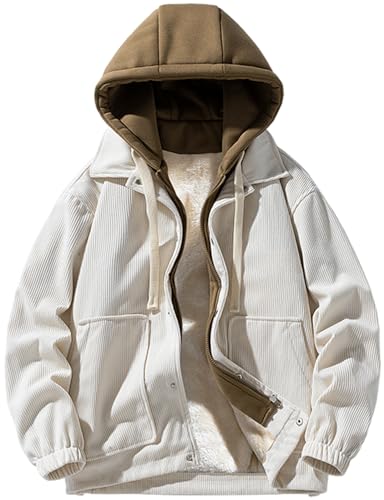 Image of PEGENO Men's Fleece Lined Corduroy Full Zip Hooded Jacket Button Down Winter Outdoor Coat