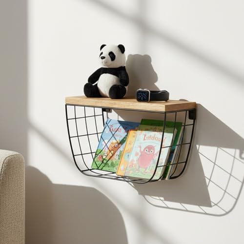 Image of PrettyKrafts Storage Basket for Clothes | Shelf Organizer | Basket for Kitchen Storage | Wardrobe Organizer | Wall Mounted Storage Rack for Living Room, Bedroom, Kitchen (25 x 13 x 15 cm)