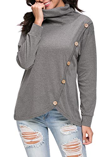 levaca Womens Turtleneck Loose Fit Long Sleeve Tunic T Shirt Tops Blouse Dark Gray XL