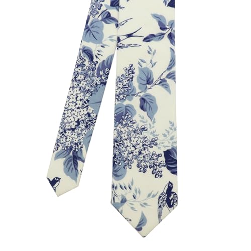 Image of Cotton Floral Ties for Men 2.76 inch Men's Skinny Tie Linen Flower Printed Neck Tie for Wedding Dating Party