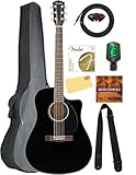 Fender CD-60SCE Solid Top Dreadnought Acoustic-Electric Guitar - Black Bundle with Gig Bag, Cable, Tuner, Strap, Strings, Picks, Austin Bazaar Instructional DVD, and Polishing Cloth