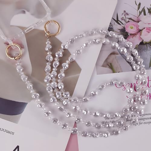 [CSILOVEE] スマホストラップ ストラップ キラキラ ビーズ パール クリスタル バッグチェーン ショルダー 活発で可愛い おしゃれ 人気 斜め掛け 着脱簡単 全スマホ対応 忘れ物防止 耐久性 韓国 タグ1枚付き (120cm, A)