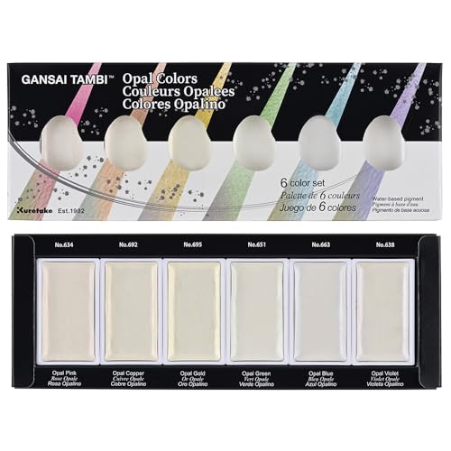 Kuretake GANSAI TAMBI OPAL COLORS, 6 colors set, Watercolor paint for Professional, for artists and crafters,Illustrations, Drawing, Lettering, Made in Japan