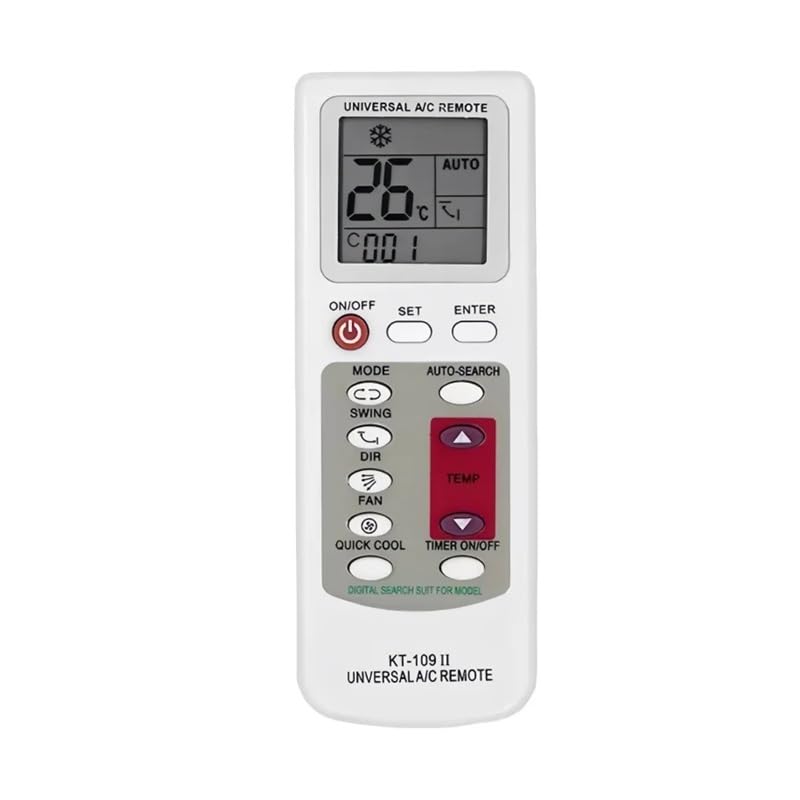 1 Unidad de Control Remoto Aire Acondicionado Durable-KT-109II Pantalla LCD Repuesto Universal con KT-10(K-1038E)