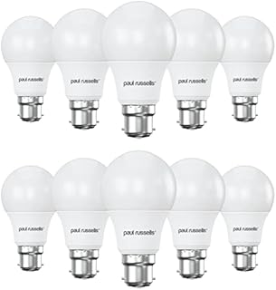 paul russells LED Light Bulbs Bayonet Cap B22, 60w Replacement Bulb, 9W 806LM LED Bulbs, 6500K Day Light, Classic Frosted Large A60 BC GLS Standard Energy Saving Light Bulbs Pack of 10