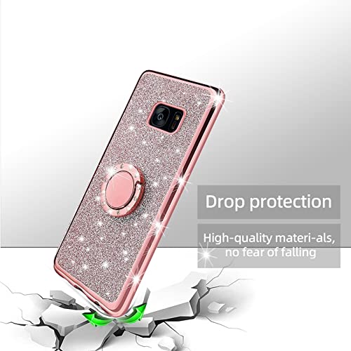 Kudini For Samsung Galaxy S7 Edge Case, Galaxy S7 Edge Phone Case For Women Glitter Crystal Soft Clear Tpu Luxury Bling Cute Protective Cover With Kickstand Strap For S7 Edge Case (Glitter Rose) #TOP6
