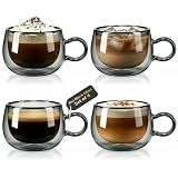 glastal Black Espresso Cup Set of 4, 4 Oz Double Wall Glasses Coffee Cups