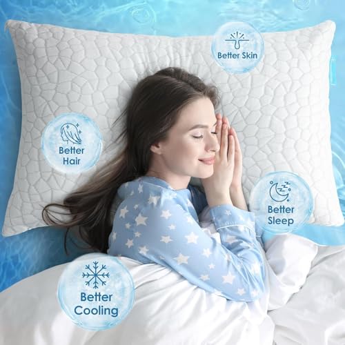 Image of Cooling Pillows Queen Size Set of 2 Shredded Memory Foam Pillows for Side Back Stomach Sleepers, Two-Sided Cool Adjustable Firm or Soft Bed Pillow Luxury Gel Neck Pillow for Neck Shoulder Pain Relie