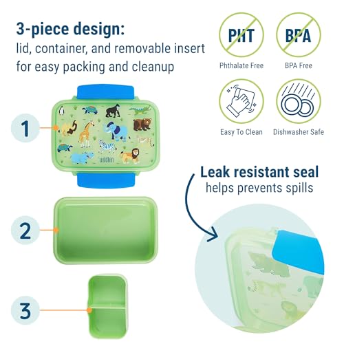 Image of Wildkin Reusable Food Container for Kids - Airtight, Leak Resistant, Dishwasher Safe - Wild Animals