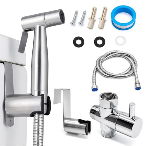 Kit De Douchette Bidet Portable En Acier Inoxydable RéGlable, Avec Tuyau De 1,5 M Et Adaptateur En T Pour Le Nettoyage Des Toilettes De La Salle De Bain Et Des Animaux...