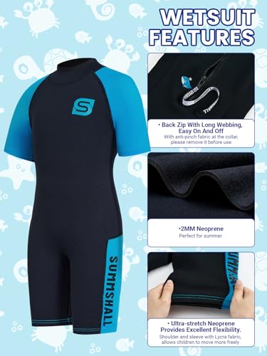 Kids Wetsuit for Boys Girls, 2mm Neoprene Shorty Swim Suit with Back Zip, Thermal & UV Protection, Stretch Panels for Easy Movement, Water Sports Beach Swimwear — view 2