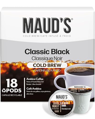 Maud's Cold Brew Dark Roast Coffee Pods, 18 ct, Recyclable Single Serve Pods 100% Arabica Coffee, Compatible with Keurig K Cups Maker