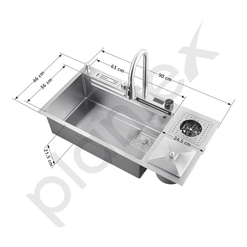 Image of Plantex 304 Grade Stainless Steel Smart Waterfall Sink /Kitchen Sink with Integrated Waterfall, Cupwasher, Dustbin and Digital Display - All in One Sink for Kitchen (38x18x9 Inch - Silver Matt)