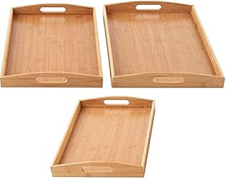 Unibos Set of 3 Bamboo Serving Trays -serving Platters Raised Edges Lightweight Perfect for Breakfast in Bed & Tea with Carry Handles