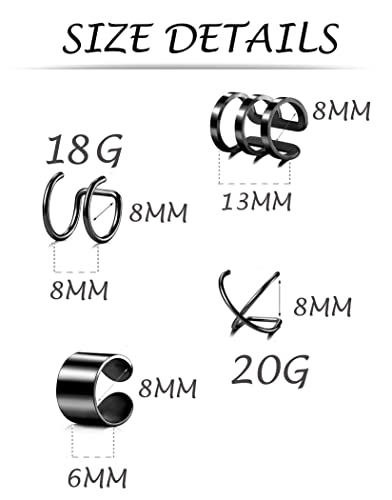 Tornito 4-10 Pairs Stainless Steel Ear Cuff Helix Cartilage Clip On Wrap Earrings Fake Nose Ring Non-Piercing Adjustable3