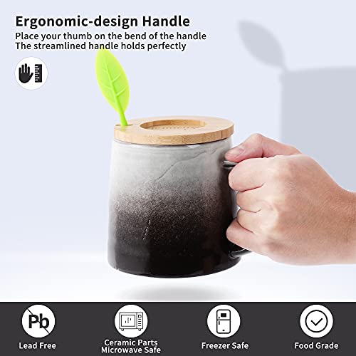 Anatural Tea Mug With Infuser And Lid, 16.5 Oz Tea Infuser Cup, Tea Strainer Cup With Large Handle For Loose Tea, Ceramic Tea Steeping Mug, Microwave And Dishwasher Safe Coffee Mug (Black And White) #TOP3