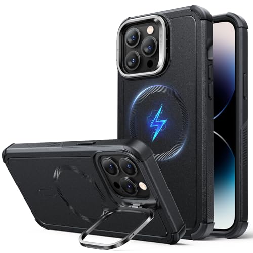 ESR for iPhone 14 Pro Max Phone Case with Stand, 23ft Military-Grade Drop Protection Heavy Duty Magnetic Phone Case, Compatible with MagSafe Accessories, Cyber Series, Black