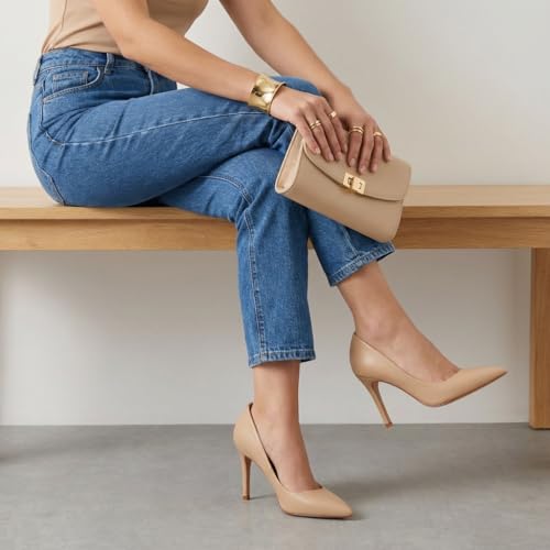 CUSHIONAIRE Lola Dress Pump Heels for Women, Classic Pointed Toe High Heels with Soft Memory Foam and Durable Outsole, Beige 6 by CUSHIONAIRE - Used condition - Image 2