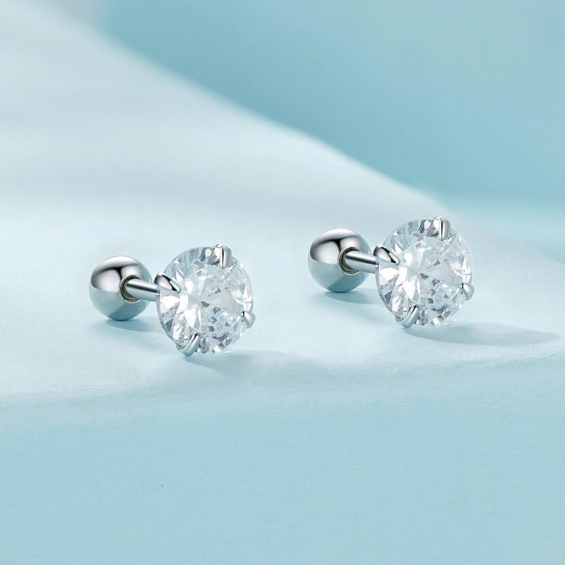 BISAER Cubic Zirconia Earrings Studs 18K Gold Plated Flat Back Sterling Silver Earrings Hypoallergenic CZ Earrings for Women Gifts for Her - Image 2