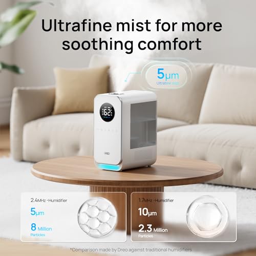 Image of DREO Humidifiers for Bedroom, Top-filled Smart Quiet Cool Mist Humidifiers for Large Room Home, Oil Diffuser & Nightlight, 50Hours Runtime for Indoor Plants, with Alexa /Google, Grey