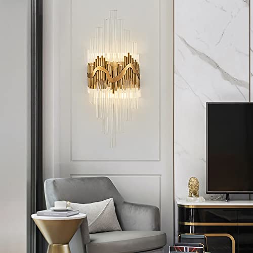 Sduytdg Elegant Crystal Wall Sconce Over Mirror,Bedside Sconces In Gold Finish, Bathroom Wall Mount Sconce,Vanity Light Fixture,Modern Crystal Light Fixture #TOP4
