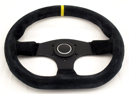 Sport Line Racing Steering Wheel - Runner - 330Mm (12.99 Inches) - Black Suede Leather With Yellow Stripe - Black Spokes - Part # 20126/S #TOP2