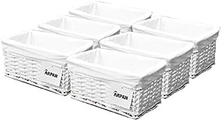 ARPAN White Wicker Basket Kids Bedroom Bathroom Living Room Kitchen With White Lining, for All Occasions Pack of 4 (W29xD18xH14cm Approx)