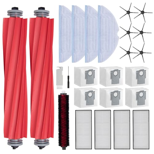 25 Pack Accessories Kit Compatible with Roborock S7 MaxV Ultra S7 Pro Ultra Robot Vacuum Cleaner, 2 Main Brush, 1 Self-Cleaning Brush, 4 Filters, 4 Mop Pads, 6 Side Brushes, 6 Dust Bags and 2 Tools