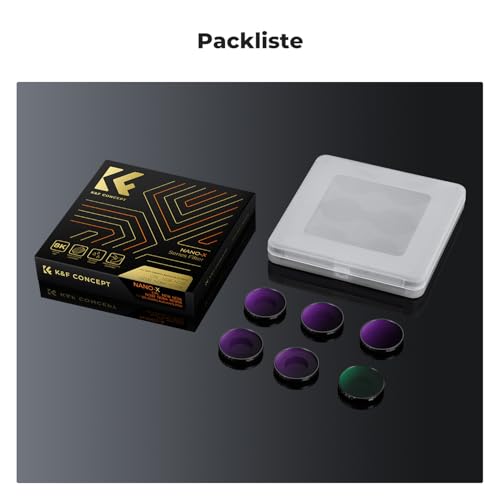 K&F CONCEPT ND Filtersets, 6er Pack CPL, ND8, ND16, ND32, ND64, ND256 Filter kompatibel mit DJI Osmo Action 5 PRO/Action 4, Polarisierende Neutral Density HD Glass