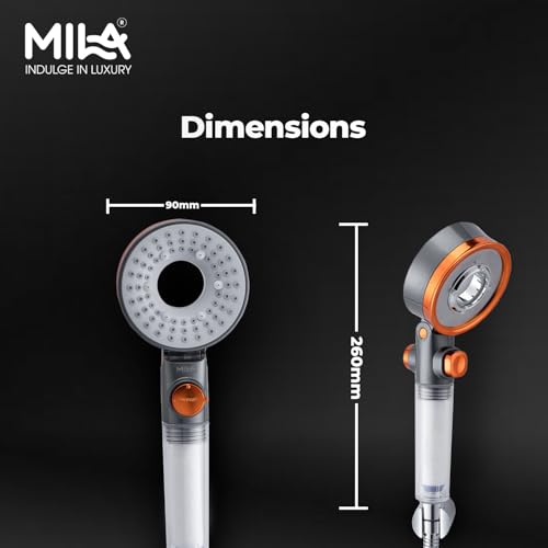 Image of Mila Aquaflex 3-Function Hand Shower with Filter | Rain, Massage & High Pressure Modes | Ergonomic Design with Double Sided Water Outlet | Includes Hose (1.5m) , Bracket & Installation Kit (90*260mm)
