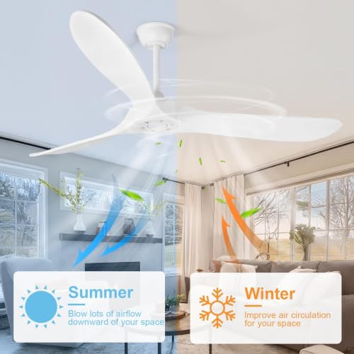 Image of 52 In White Ceiling Fan No Light, Outdoor Ceiling Fan Without Light with Smart App & Remote Control, 3-Blade ABS Plastic, Quiet DC Motor, for Modern Indoor Patios Porch Exterior Bedroom Living room