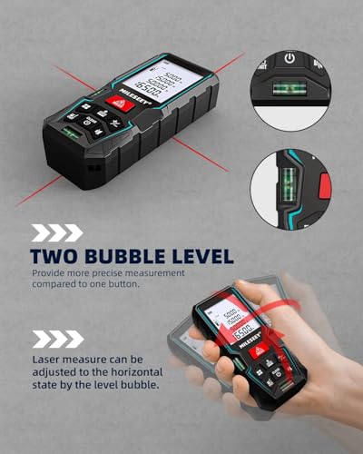 Image of 50m Digital Laser Distance Meter MiLESEEY with Electronic Angle Sensor, ±2mm Accuracy, Auto Level & Height Measurement, Area /Volume /Pythagoras Modes, Backlit LCD, IP54, Battery Included