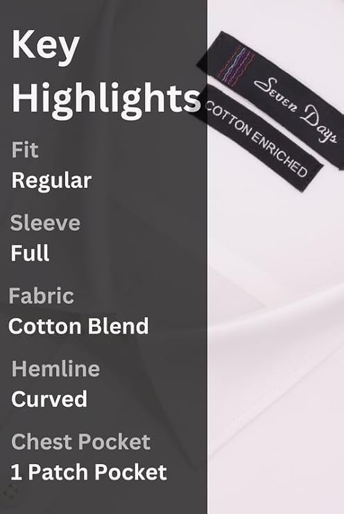 Image of 7-DAYS Men's Premium Formal Shirt - Cotton Rich, Regular Fit, Full Sleeve, with Pocket, Durable & Easy Care - Perfect for Office & Everyday Wear