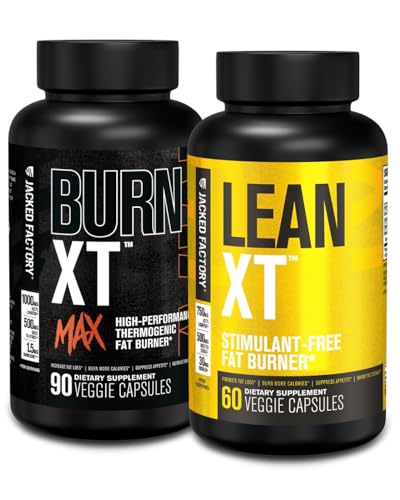 Jacked Factory Fat Burning Stack - Burn XT Max High Performance Fat Burner (90 Capsules) - Lean XT Stimulant-Free Weight Loss Amplifier and Appetite Suppression (60 Capsules)