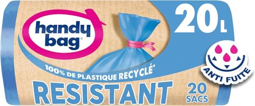 Handy Bag - Sacs poubelle à lien Résistant 20L x 20 sacs - Performants : film plastique résistant - Étanchéité maximale - 100% plastique recyclé