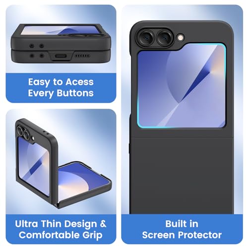 Ruky for Z Flip 6 Case, Full Body Cover Hard PC Ultra-Thin Anti-Scratches Shockproof, Support Wireless Charging Protective Phone Case for Samsung Galaxy Z Flip 6, Black - Image 4