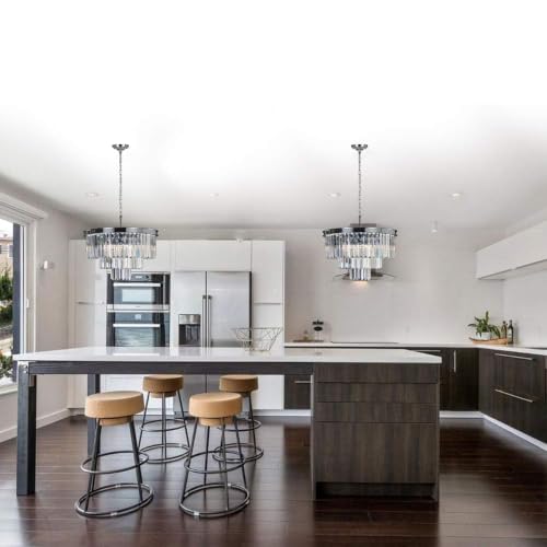 MEELIGHTING Crystal Chrome Chandelier Modern Chandeliers Lighting 7 Lights Pendant Ceiling Light Fixture 3-Tier for Dining Room Living Room Kitchen Island by MEELIGHTING - Used condition - Image 3