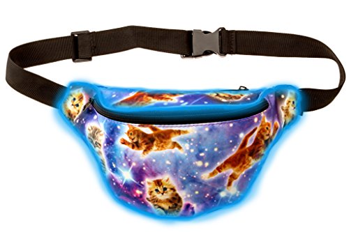KANDYPACK Light Up Rave Fanny Pack with Hidden Pocket (Galaxy Cat)