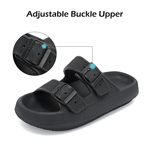 Yocci Women Men Pillow Slippers Slides Cushioned Thick Non Slip Sloe Double Buckle Adjustable Pool Beach Sandals Outdoor And Indoor-Wztx002-Black-39.40 #TOP3