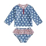 Nibbcoa Toddler Girls Rash Guard Sets American Flag Zipper Long Sleeve Tankini Bathing Suit Two Piece Swimsuit Swimwear (Blue, 2-3 Years)