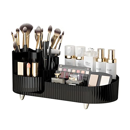 DASITON Large Rotating Makeup Organizer,Capacity Cosmetic Display Case,bathroom counter organizer,Makeup Brush Holder(Black-L)